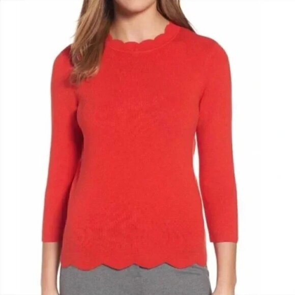 Halogen Sweaters - Halogen Size PM Bright Fiery Red Scalloped Sweater
